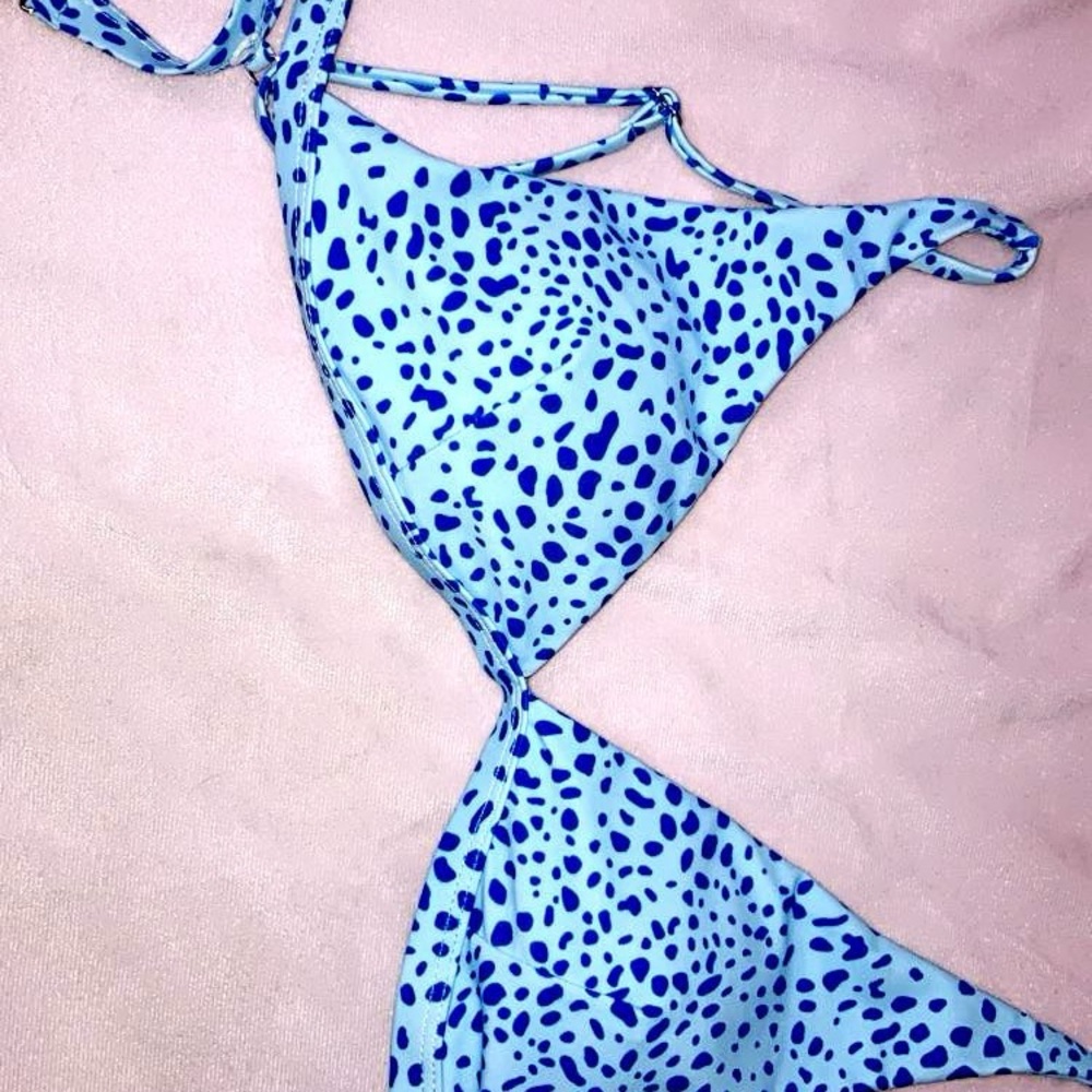 Blue Leopard Print Bikini Top Swim